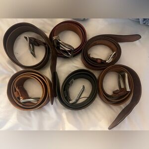 Six leather belts, brown and black, Men, medium to large